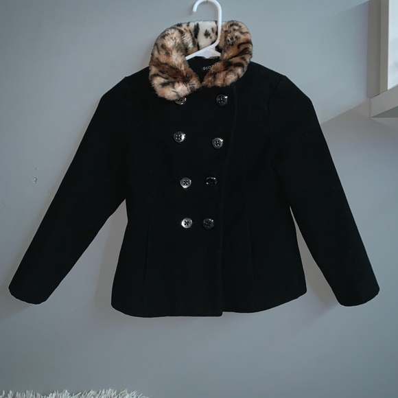 George Other - George Black Pea Coat with Faux Fur Trim